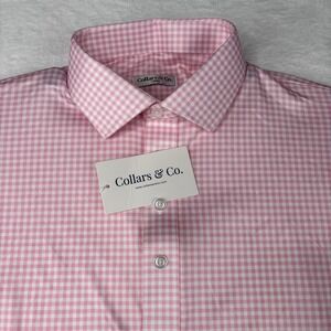 Collars and Co NWT Semi-Spread Collar Polo - Pink Gingham Size Large